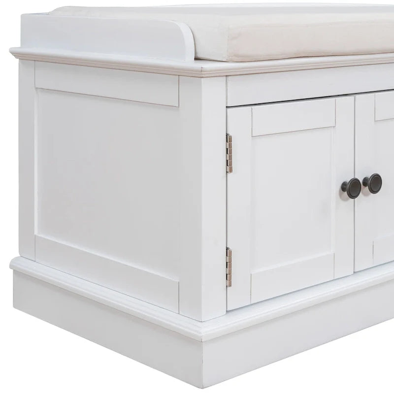 Banc de rangement 4 portes avec étagères réglables et coussin amovible (Bleu marine antique)