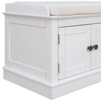 Banc de rangement 4 portes avec étagères réglables et coussin amovible (Bleu marine antique)