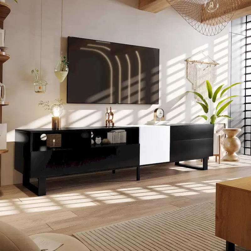 Meuble TV moderne pour téléviseur 80 pouces avec double espace de rangement - 15.00 x 70.90 x 19.70