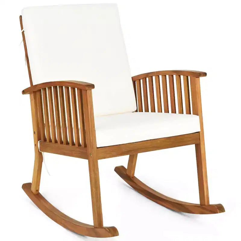 Costway Ensemble bistro à bascule 3 pièces en bois d'acacia avec table basse et coussins pour pelouse