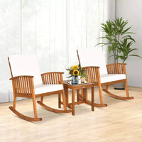 Costway Ensemble bistro à bascule 3 pièces en bois d'acacia avec table basse et coussins pour pelouse