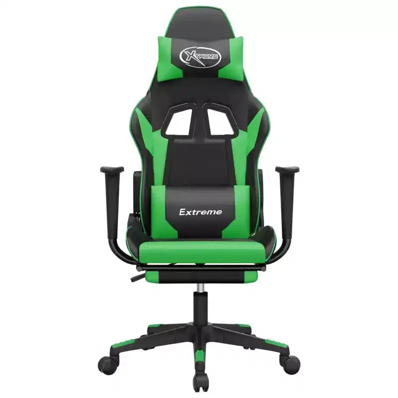 vidaXL Fauteuil de jeu de massage avec repose-pieds, noir et vert, similicuir
