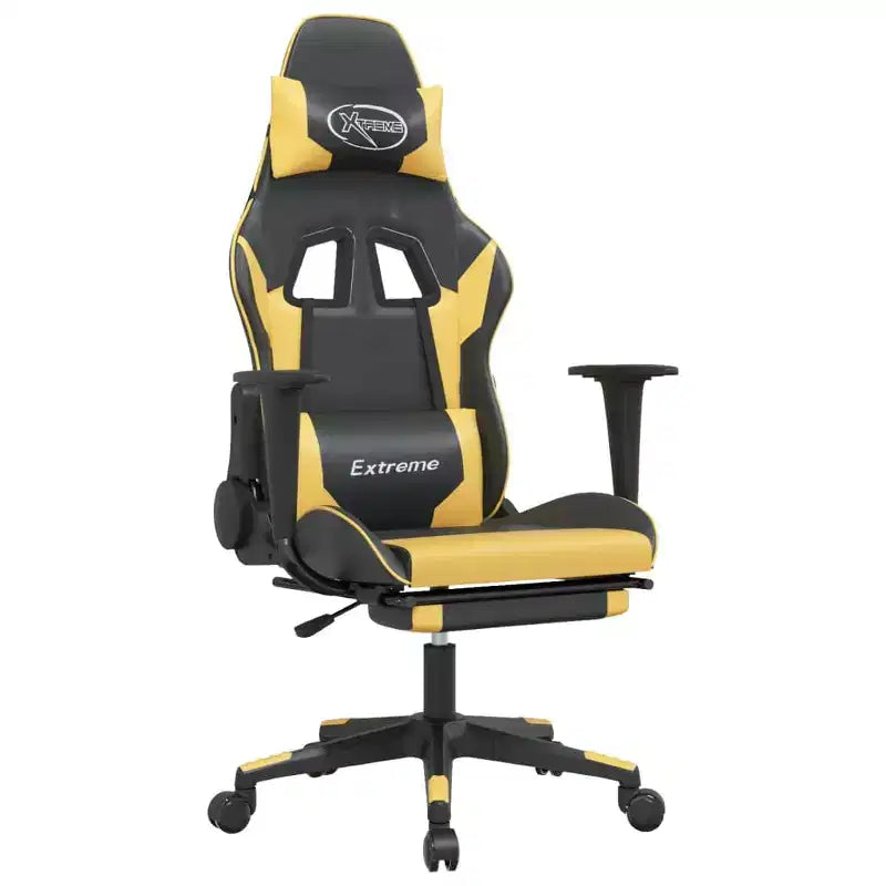 vidaXL Chaise de jeu avec repose-pieds, noir et doré, similicuir