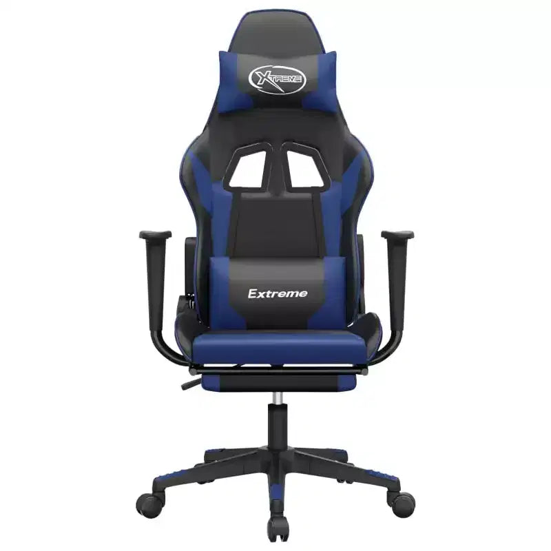 Chaise gaming vidaXL avec repose-pieds, noir et bleu, similicuir