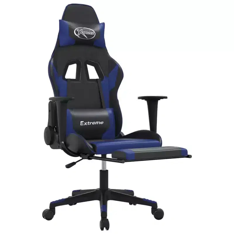 vidaXL Chaise de jeu avec repose-pieds, noir et bleu, similicuir