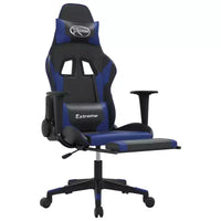 Chaise gaming vidaXL avec repose-pieds, noir et bleu, similicuir