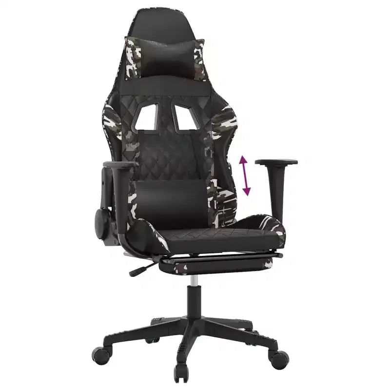 Chaise gaming vidaXL avec repose-pieds, noir et camouflage, similicuir
