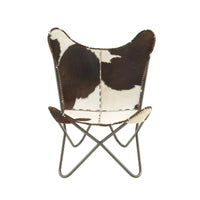 Fauteuil Papillon Fait Main en Cuir Blanc, Gris, Marron, Marron Clair ou Marron Beige avec Support Noir