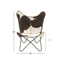 Fauteuil Papillon Fait Main en Cuir Blanc, Gris, Marron, Marron Clair ou Marron Beige avec Support Noir