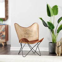 Fauteuil Papillon Fait Main en Cuir Blanc, Gris, Marron, Marron Clair ou Marron Beige avec Support Noir