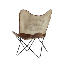 Fauteuil Papillon Fait Main en Cuir Blanc, Gris, Marron, Marron Clair ou Marron Beige avec Support Noir