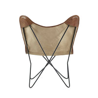 Fauteuil Papillon Fait Main en Cuir Blanc, Gris, Marron, Marron Clair ou Marron Beige avec Support Noir