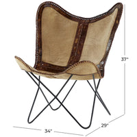 Fauteuil Papillon Fait Main en Cuir Blanc, Gris, Marron, Marron Clair ou Marron Beige avec Support Noir