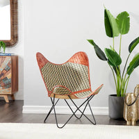 Fauteuil Papillon Fait Main en Cuir Blanc, Gris, Marron, Marron Clair ou Marron Beige avec Support Noir