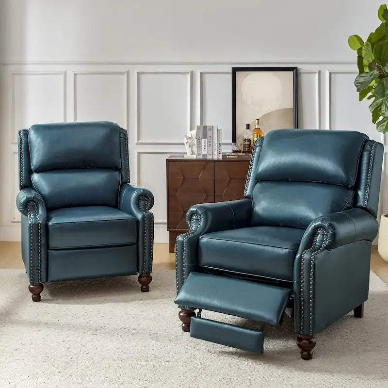 Lot de 2 Fauteuils Inclinables Gabriela en Cuir Véritable Milieu de Siècle Moderne avec Clous Décoratifs par HULALA HOME