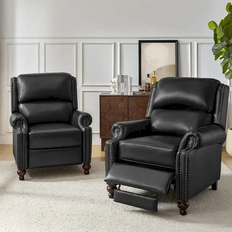 Lot de 2 Fauteuils Inclinables Gabriela en Cuir Véritable Milieu de Siècle Moderne avec Clous Décoratifs par HULALA HOME