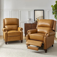 Lot de 2 Fauteuils Inclinables Gabriela en Cuir Véritable Milieu de Siècle Moderne avec Clous Décoratifs par HULALA HOME