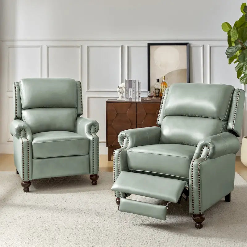 Lot de 2 Fauteuils Inclinables Gabriela en Cuir Véritable Milieu de Siècle Moderne avec Clous Décoratifs par HULALA HOME