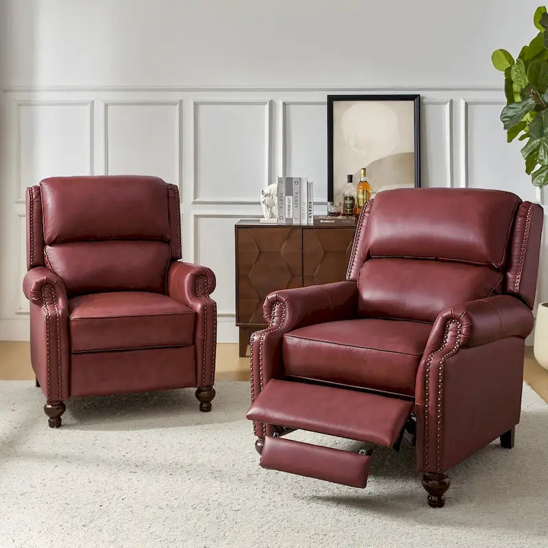 Lot de 2 Fauteuils Inclinables Gabriela en Cuir Véritable Milieu de Siècle Moderne avec Clous Décoratifs par HULALA HOME