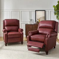 Lot de 2 Fauteuils Inclinables Gabriela en Cuir Véritable Milieu de Siècle Moderne avec Clous Décoratifs par HULALA HOME