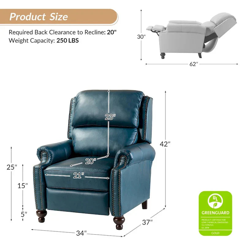 Lot de 2 Fauteuils Inclinables Gabriela en Cuir Véritable Milieu de Siècle Moderne avec Clous Décoratifs par HULALA HOME