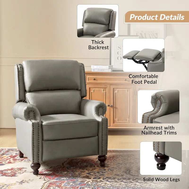 Lot de 2 Fauteuils Inclinables Gabriela en Cuir Véritable Milieu de Siècle Moderne avec Clous Décoratifs par HULALA HOME