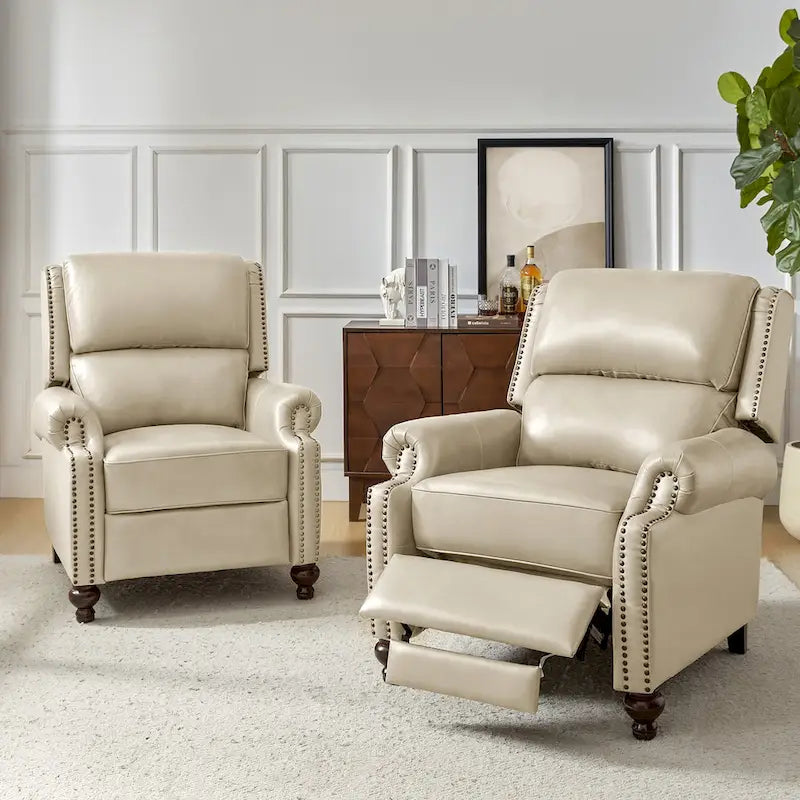 Lot de 2 Fauteuils Inclinables Gabriela en Cuir Véritable Milieu de Siècle Moderne avec Clous Décoratifs par HULALA HOME