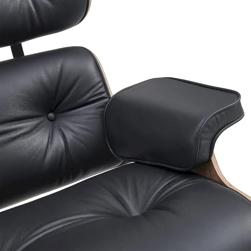Ensemble Fauteuil et Ottoman en Cuir Véritable Style Mid-Century Moderne