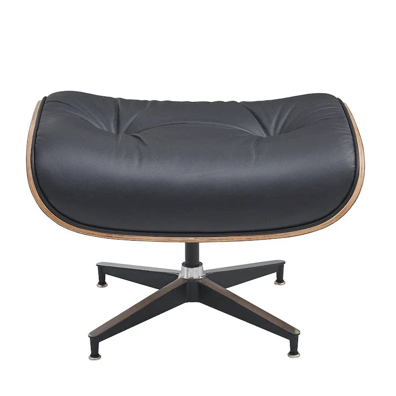 Ensemble Fauteuil et Ottoman en Cuir Véritable Style Mid-Century Moderne