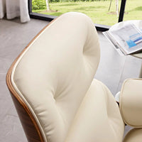 Ensemble Fauteuil et Ottoman en Cuir Véritable Style Mid-Century Moderne