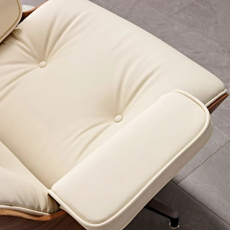 Ensemble Fauteuil et Ottoman en Cuir Véritable Style Mid-Century Moderne