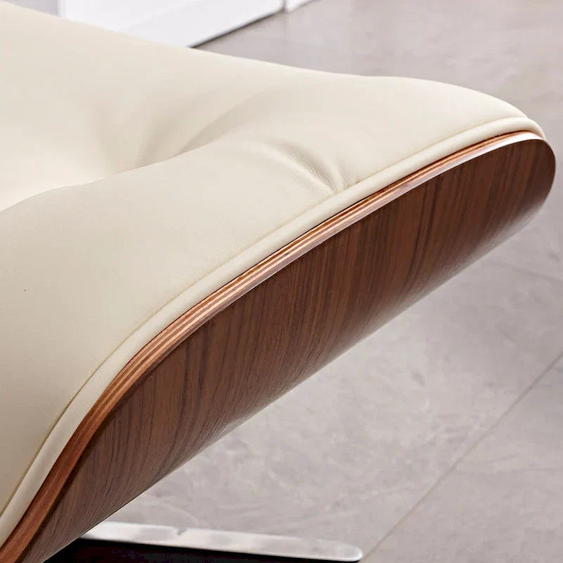 Ensemble Fauteuil et Ottoman en Cuir Véritable Style Mid-Century Moderne