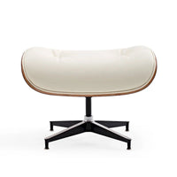 Ensemble Fauteuil et Ottoman en Cuir Véritable Style Mid-Century Moderne