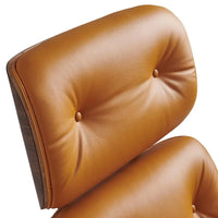 Ensemble Fauteuil et Ottoman en Cuir Véritable Style Mid-Century Moderne