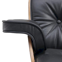 Ensemble Fauteuil et Ottoman en Cuir Véritable Style Mid-Century Moderne