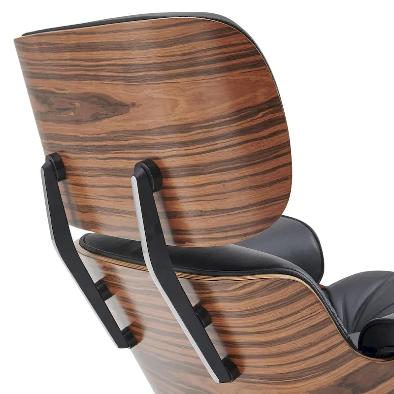 Ensemble Fauteuil et Ottoman en Cuir Véritable Style Mid-Century Moderne