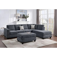 Poundex Ensemble de canapé sectionnel 3 pièces en tissu avec ottoman