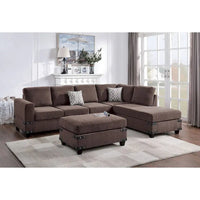 Poundex Ensemble de canapé sectionnel 3 pièces en tissu avec ottoman