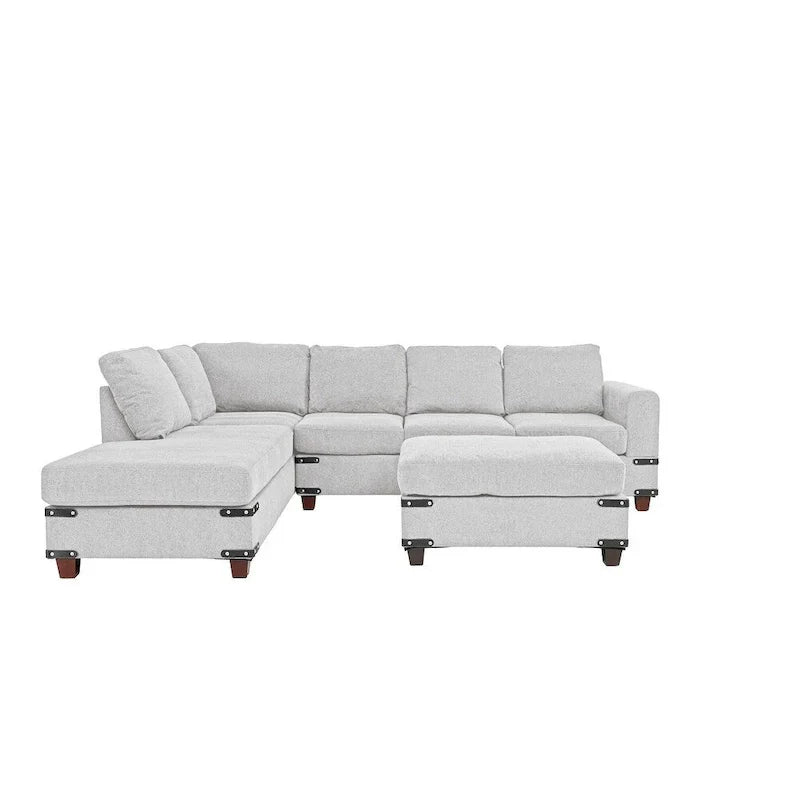Poundex Ensemble de canapé sectionnel 3 pièces en tissu avec ottoman