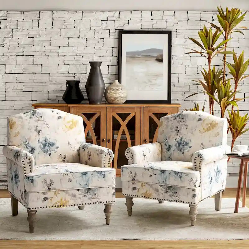 Fauteuil Yahweh Farmhouse avec têtes de clous et accoudoirs roulés par HULALA HOME (Lot de 2)