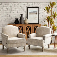 Fauteuil Yahweh Farmhouse avec têtes de clous et accoudoirs roulés par HULALA HOME (Lot de 2)