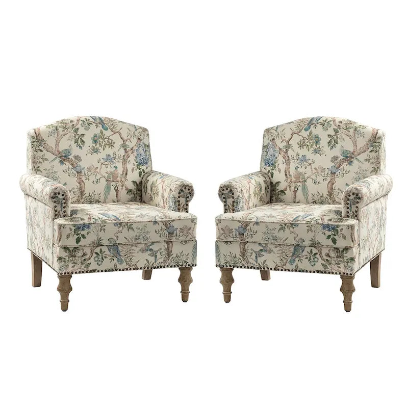 Fauteuil Yahweh Farmhouse avec têtes de clous et accoudoirs roulés par HULALA HOME (Lot de 2)