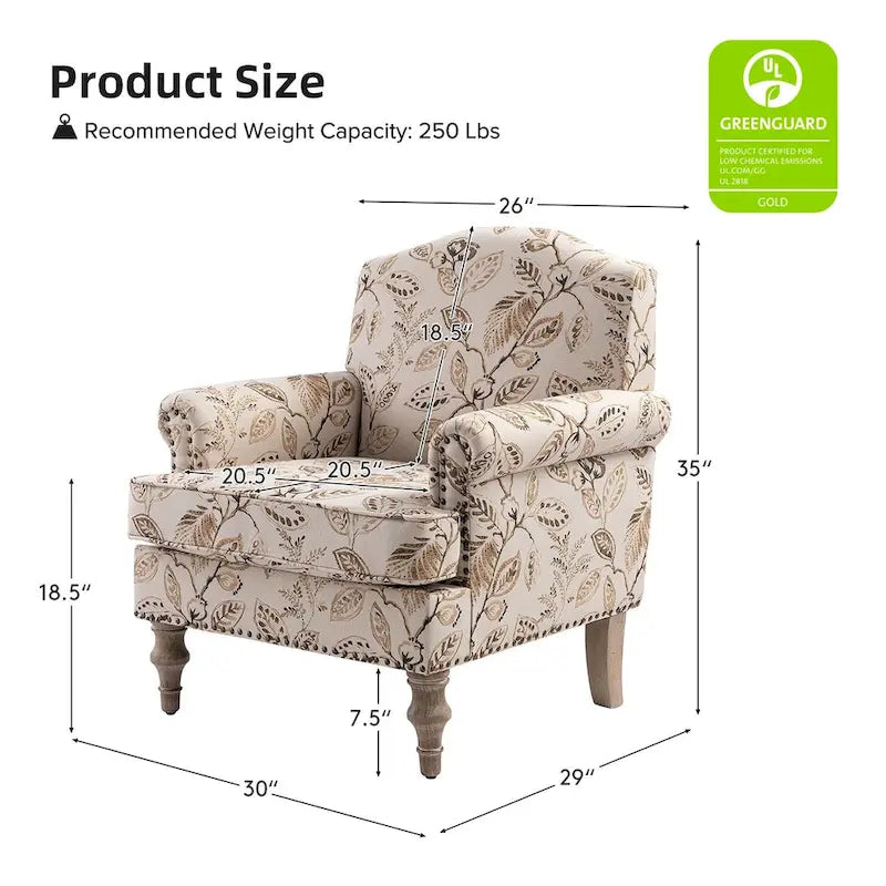 Fauteuil Yahweh Farmhouse avec têtes de clous et accoudoirs roulés par HULALA HOME (Lot de 2)
