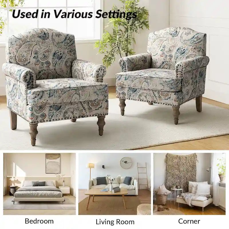 Fauteuil Yahweh Farmhouse avec têtes de clous et accoudoirs roulés par HULALA HOME (Lot de 2)