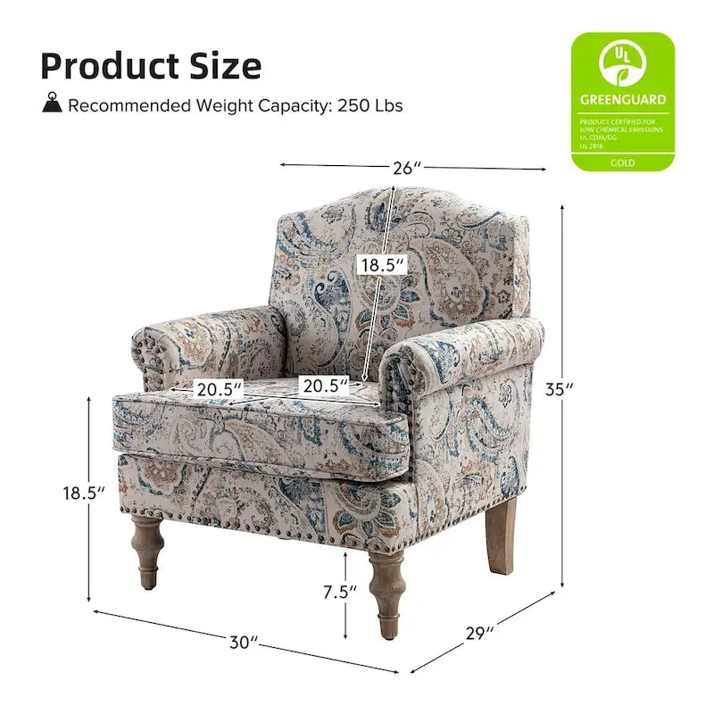 Fauteuil Yahweh Farmhouse avec têtes de clous et accoudoirs roulés par HULALA HOME (Lot de 2)