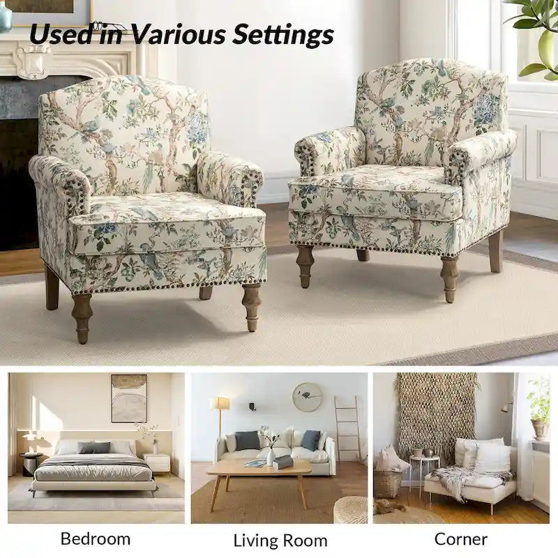 Fauteuil Yahweh Farmhouse avec têtes de clous et accoudoirs roulés par HULALA HOME (Lot de 2)