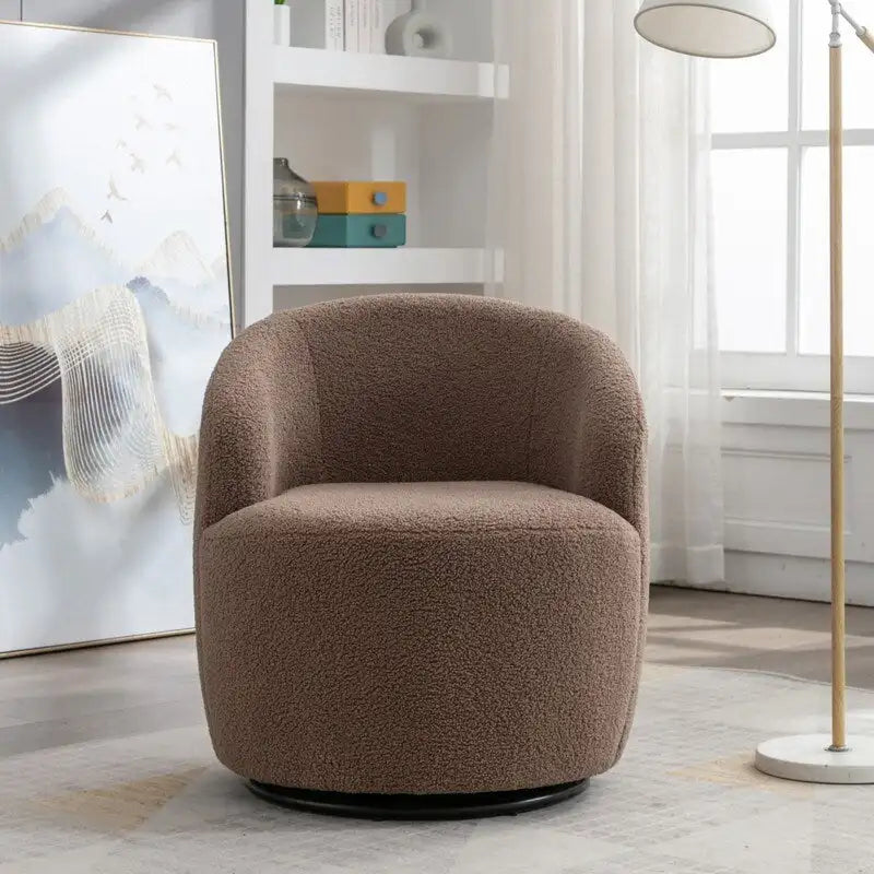 Fauteuil pivotant en tissu bouclette avec anneau en métal thermolaqué