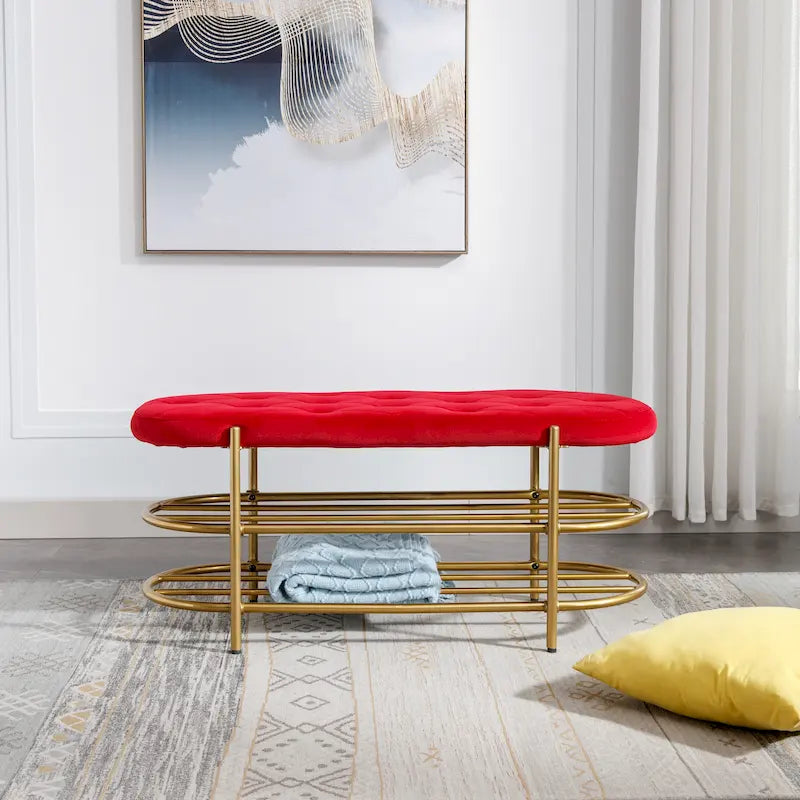 Banc de salon SEYNAR 40 en velours avec double range-chaussures