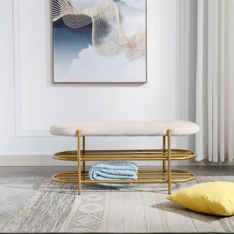 Banc de salon SEYNAR 40 en velours avec double range-chaussures