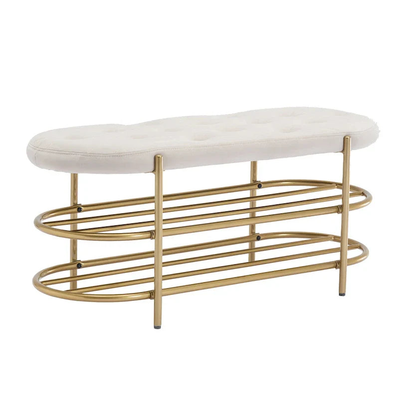 Banc de salon SEYNAR 40 en velours avec double range-chaussures